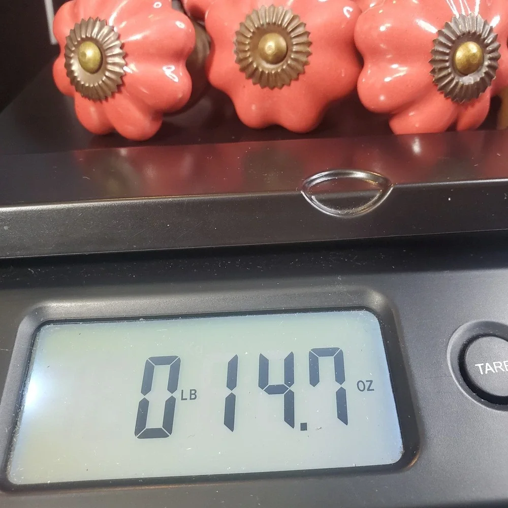 Pier 1 Pumpkin /Flower Shape Ceramic Cabinet Knobs (7) Drawer Pulls Melon Brass